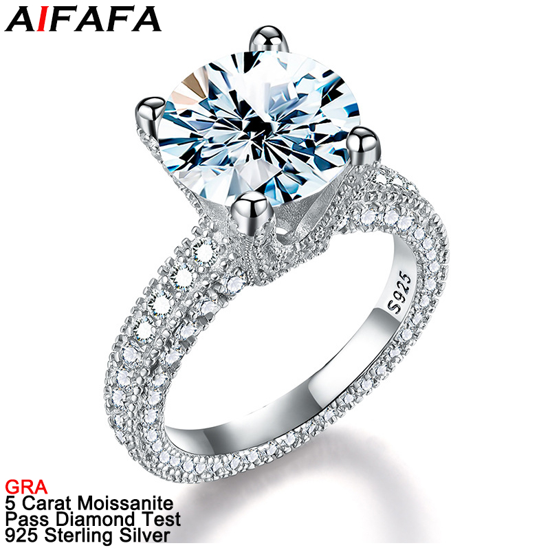 Sterling Silver Ring - 5 Carat Real Moissanite Diamond Rings
