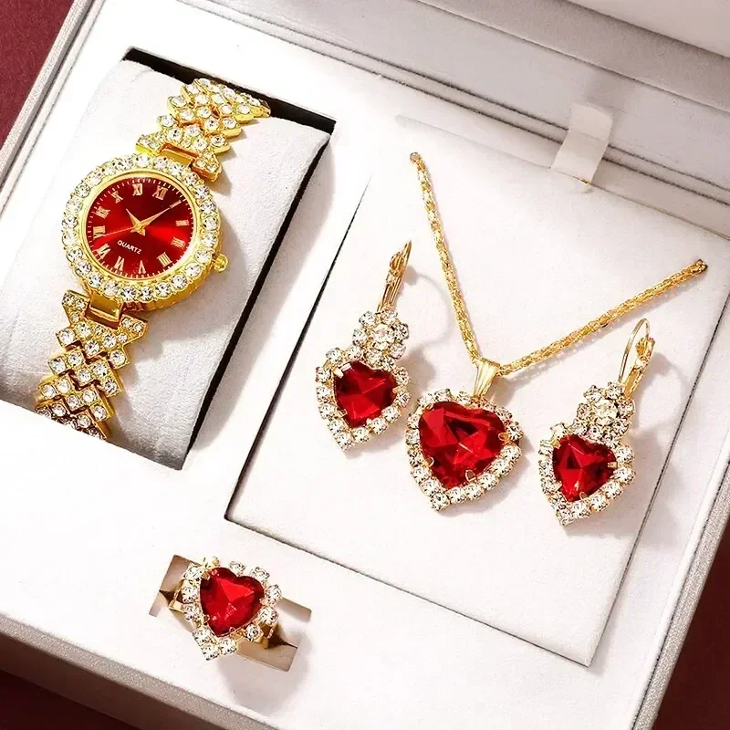 Jewelry Watches For Ladies - Golden Luxury Watch Women Ring Necklace