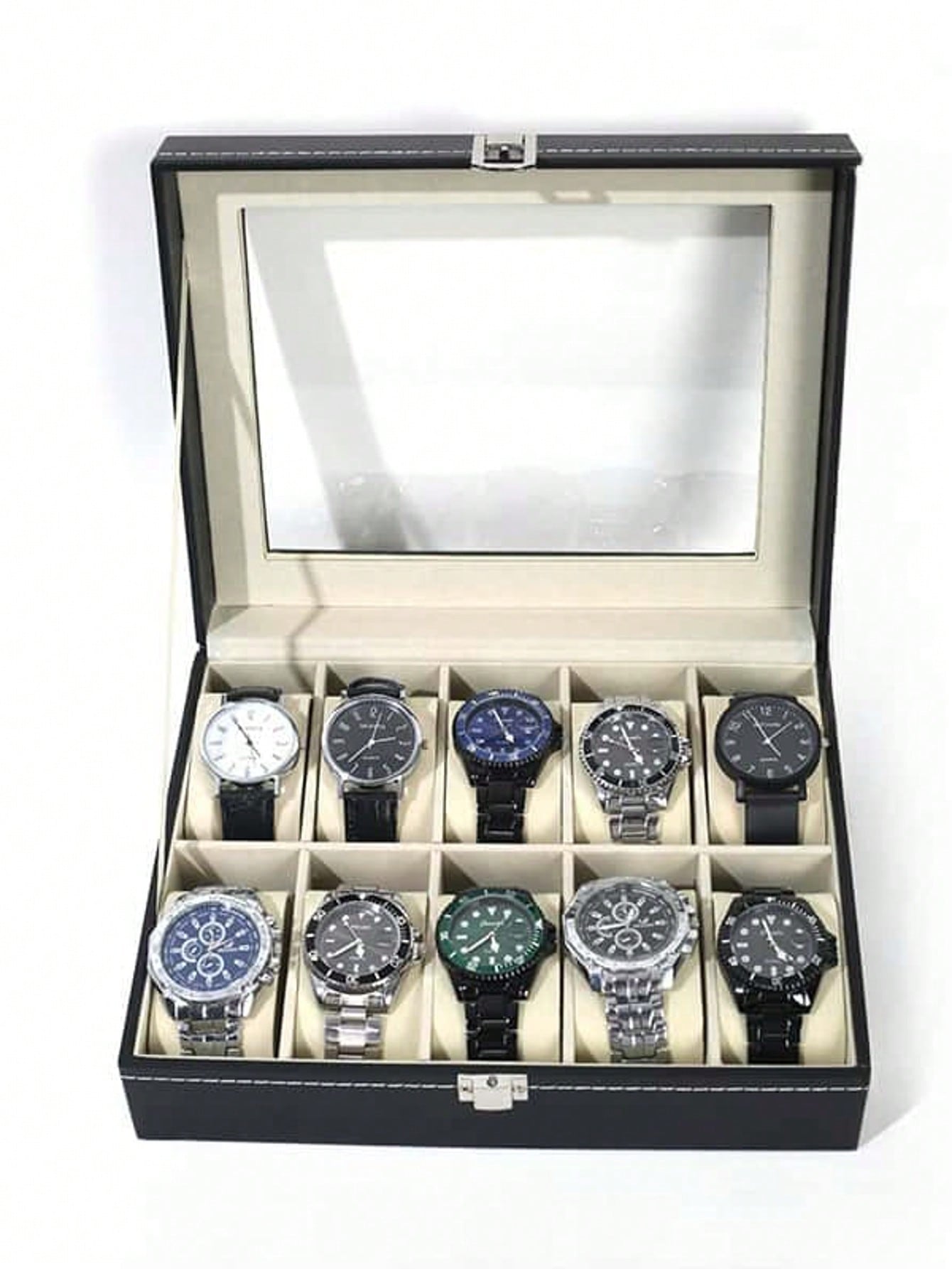 Jewelry With Watches - Leather Watch Box with Lock, Large