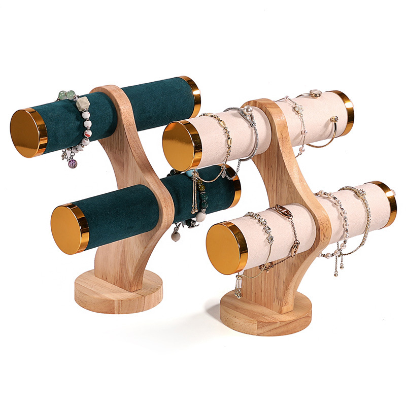 Jewelry Store For Watches - 2-Tier Curved Wood Bracelet Holder Velvet