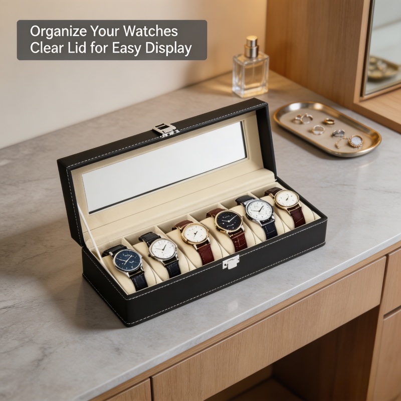 Jewelry With Watches - PU Leather Display Organizer Box with