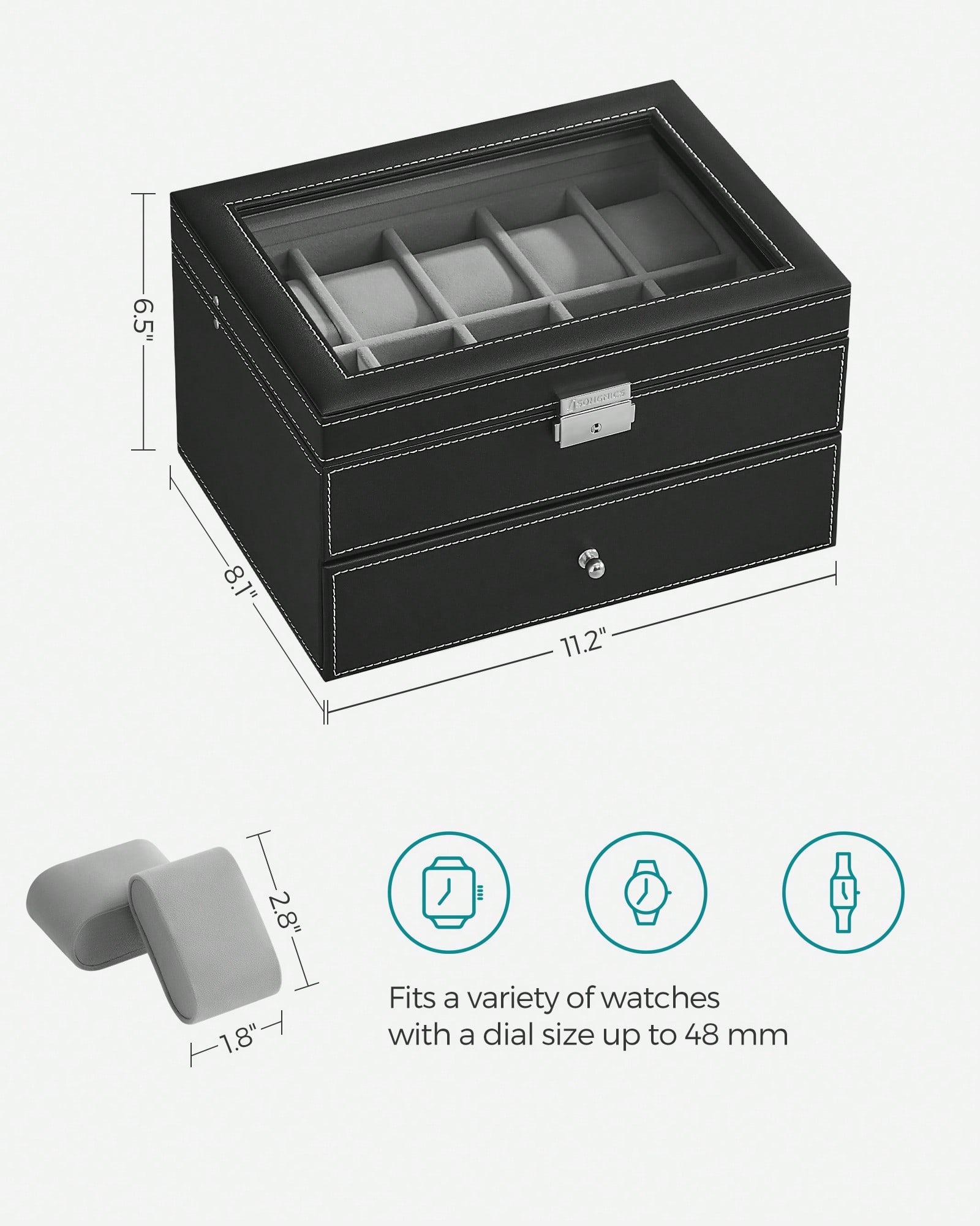 20-Slot Watch Box with Glass L - огляд і ціна Jewelry With Watches