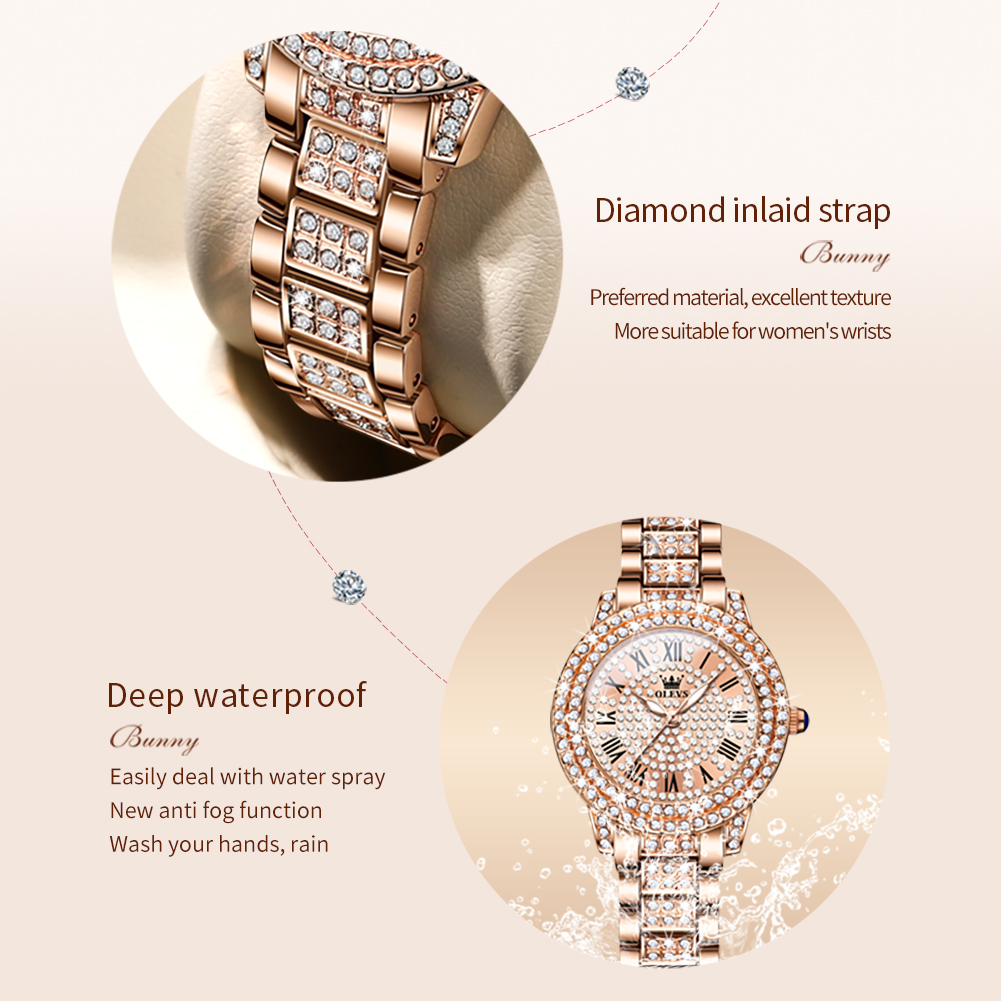 OLEVS 9943 Luxury All Diamond  - огляд і ціна Jewelry Watches Gold